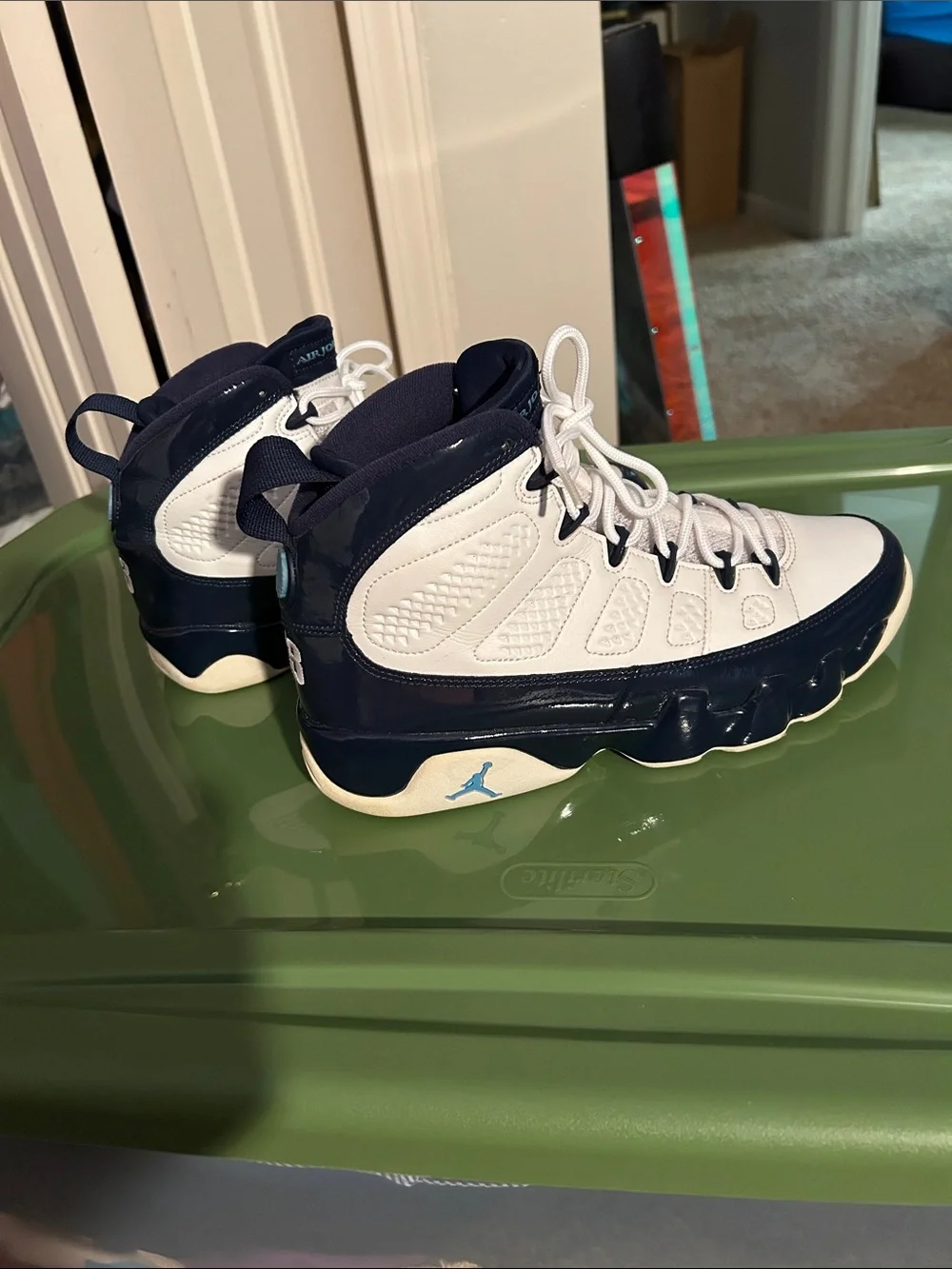 Authentic Jordan White and Navy Patent Leather Retro High Tops